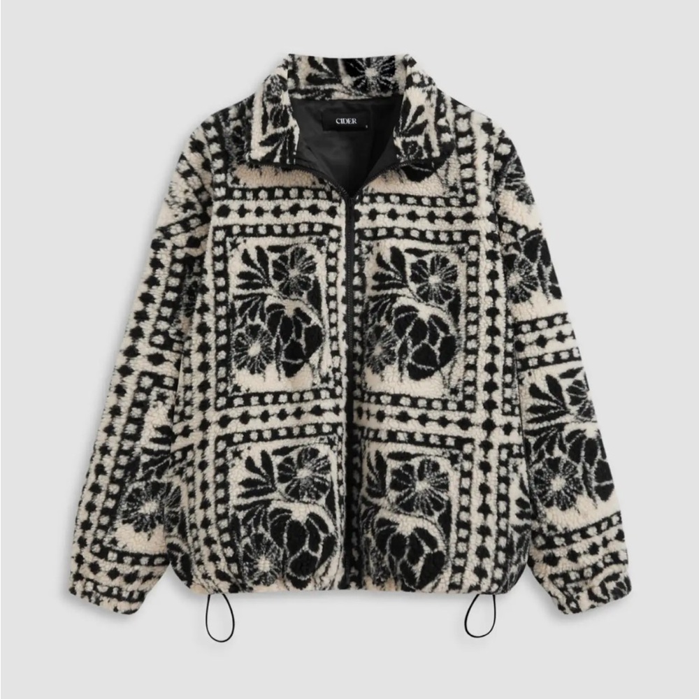 Cider Black and Cream Patterned fleece Jacket NWOT